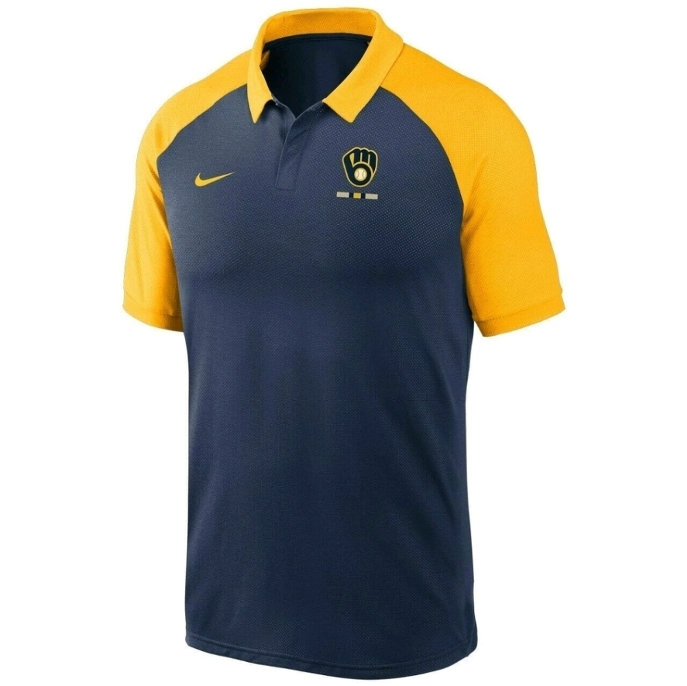Nike MLB Milwaukee Brewers Blue and Yellow Golf Polo Men Large NWT 102025 - Picture 2 of 9